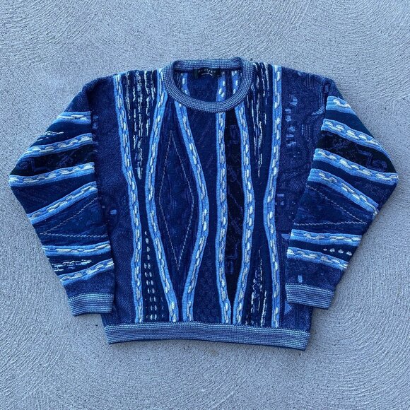 Vintage 90s Protege 3D Knit Coogi style sweater blue - Picture 1 of 4